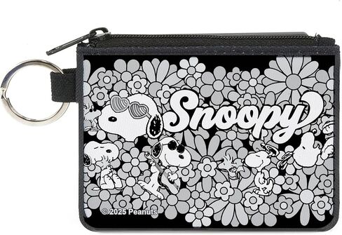 محفظة الفول السوداني ، حقيبة zip ، snoopy poses و daisy flowers collage Black Grays White ، Canvas in Saudi Arabia