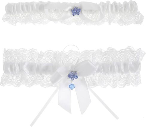 2Pcs Lace Wedding Garter Set For Bride, White Bridal Garter With Stretchy Elastic Band, Keepsake And Toss Garters in Saudi Arabia