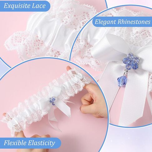 2Pcs Lace Wedding Garter Set For Bride, White Bridal Garter With Stretchy Elastic Band, Keepsake And Toss Garters in Saudi Arabia