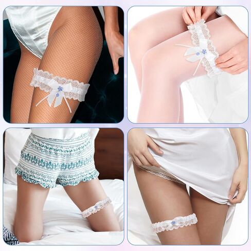 2Pcs Lace Wedding Garter Set For Bride, White Bridal Garter With Stretchy Elastic Band, Keepsake And Toss Garters in Saudi Arabia