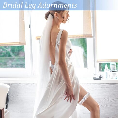 2Pcs Lace Wedding Garter Set For Bride, White Bridal Garter With Stretchy Elastic Band, Keepsake And Toss Garters in Saudi Arabia