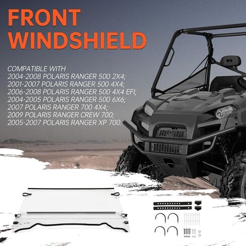 kojem الأمامي الزجاج الأمامي متوافق مع 2001-2008 Polaris Ranger 500 700/Crew XP 700 Clear Windowscreen (يرجى الرجوع إلى الوصف للتكيف التفصيلي) in Saudi Arabia