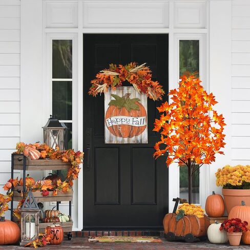 5FT Artificial Lighted Maple Tree with 96 LED & 192 Ultra-Dense Maple Leaves - Fall Decorations Maple Tree with Warm White Light for Home Thanksgiving Autumn Harvest Decor Indoor Outdoor in Kuwait