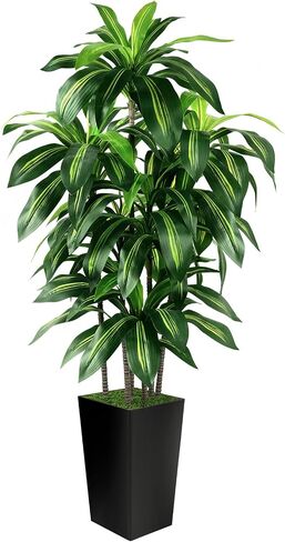 Artificial Dracaena Tree Indoor, 5FT Tall Fake Tree with White Tall Planter, Artificial Tree Fake Yucca Potted Tree for Home Office Living Room Decor，Tall Artificial Plant for Housewarming in Saudi Arabia