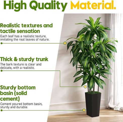 Artificial Dracaena Tree Indoor, 5FT Tall Fake Tree with White Tall Planter, Artificial Tree Fake Yucca Potted Tree for Home Office Living Room Decor，Tall Artificial Plant for Housewarming in Saudi Arabia