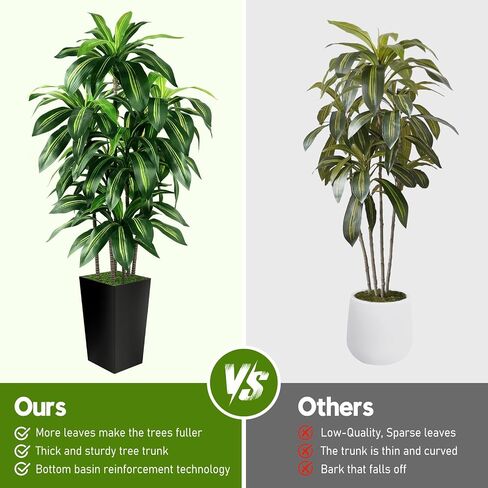 Artificial Dracaena Tree Indoor, 5FT Tall Fake Tree with White Tall Planter, Artificial Tree Fake Yucca Potted Tree for Home Office Living Room Decor，Tall Artificial Plant for Housewarming in Saudi Arabia