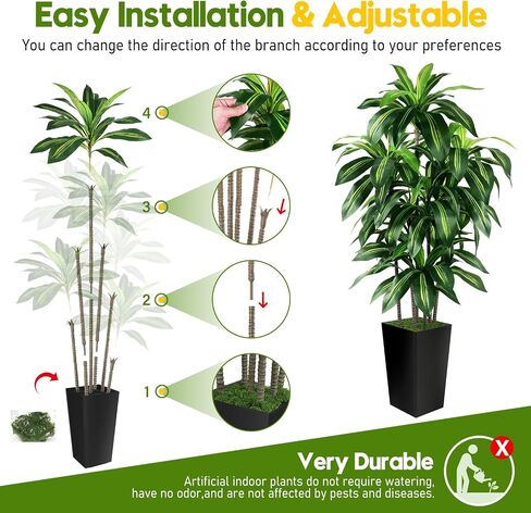 Artificial Dracaena Tree Indoor, 5FT Tall Fake Tree with White Tall Planter, Artificial Tree Fake Yucca Potted Tree for Home Office Living Room Decor，Tall Artificial Plant for Housewarming in Saudi Arabia