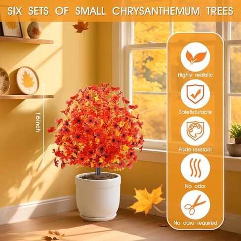 2pcs Fall Faux Shrub for Outdoor,23" UV Resistant Mum Flowers Topiary Balls with Ground Spike,Fall Fake Bushes Tree for Porch Garden Pathway Autumn Decor,Orange in Kuwait