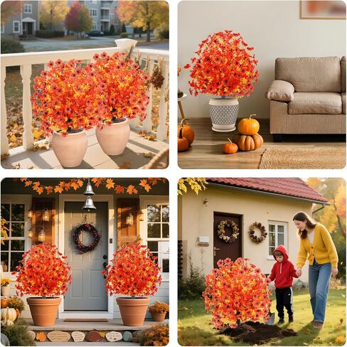 2pcs Fall Faux Shrub for Outdoor,23" UV Resistant Mum Flowers Topiary Balls with Ground Spike,Fall Fake Bushes Tree for Porch Garden Pathway Autumn Decor,Orange in Kuwait
