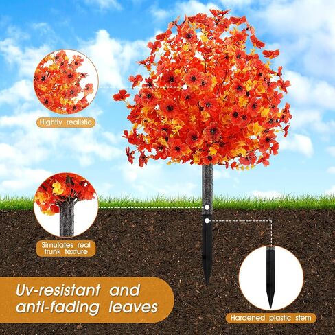 2pcs Fall Faux Shrub for Outdoor,23" UV Resistant Mum Flowers Topiary Balls with Ground Spike,Fall Fake Bushes Tree for Porch Garden Pathway Autumn Decor,Orange in Kuwait
