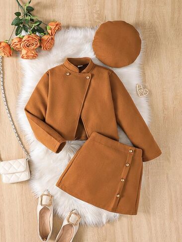 Purechapter Preppy Clothes 3piece مجموعة قبعات طويلة الأكمام وتنورة مجموعة الشتاء الصوفية in Kuwait