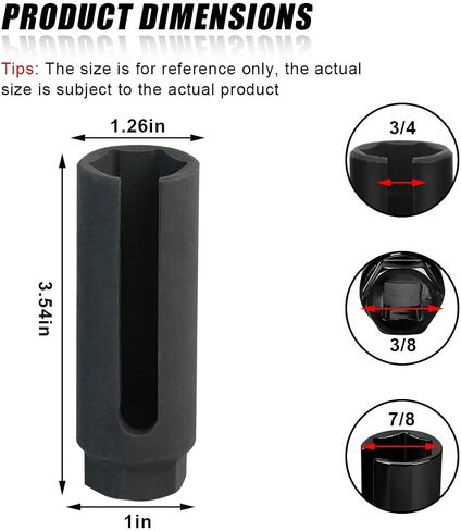 Car Oxygen Sensor Socket, 3/8 Inch Drive ×7/8 Inch (22mm), 6-Point O2 Sensor Adapter with Side Wire Cutout, Universal Vehicle O2 Sensor Removal & Installation Tool with 3/4" Opening (Large) in Saudi Arabia