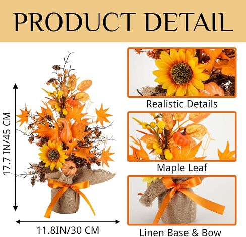 18 Inch Fall Table Tree, LED Lighted Fall Tree with Sunflowers Maple Leaf Pumpkin,Artificial Fall Tree for Autumn Harvest Thanksgiving Home Decor in Saudi Arabia