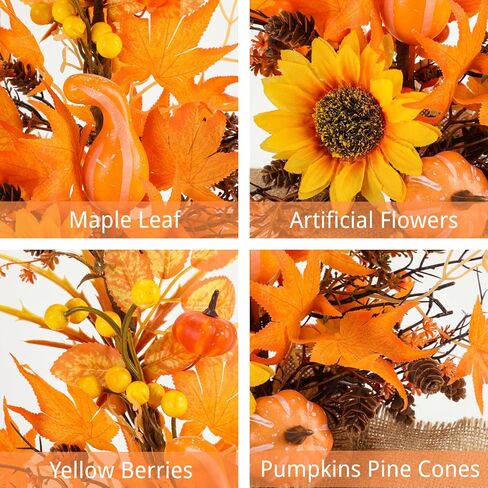 18 Inch Fall Table Tree, LED Lighted Fall Tree with Sunflowers Maple Leaf Pumpkin,Artificial Fall Tree for Autumn Harvest Thanksgiving Home Decor in Saudi Arabia
