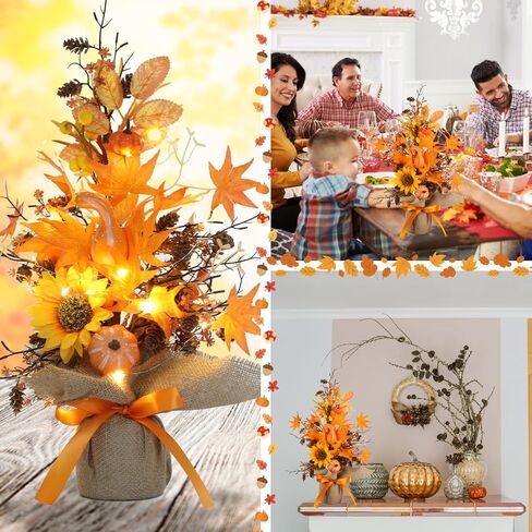 18 Inch Fall Table Tree, LED Lighted Fall Tree with Sunflowers Maple Leaf Pumpkin,Artificial Fall Tree for Autumn Harvest Thanksgiving Home Decor in Saudi Arabia
