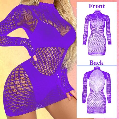فستان لانجري نسائي، قميص بيبي دول مثير من شبكة صيد السمك، فستان تيدي صيفي بأكمام طويلة، قميص شبكي نسائي مثير in Kuwait