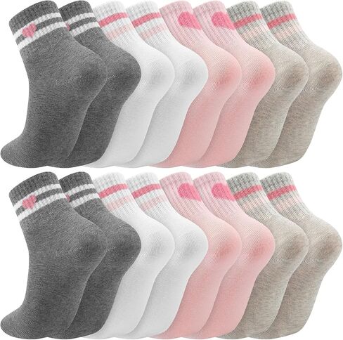 Jspupifip Kids Girls Crew Athletic Socks with Retro Stripes Hearts Cartoon Patterns for Running Sport Outdoor in Kuwait