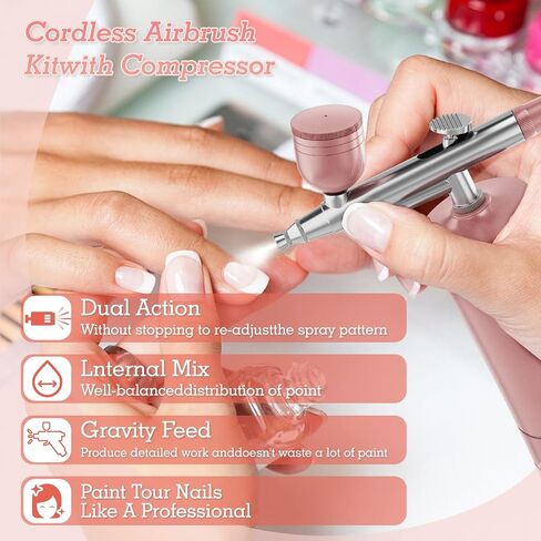 Aepto Airbrush for Nails Cordless Portable Airbrush Kit with Compressor 2 Levels 36 Psi High Pressure Rechargeable Air Brush Machine with 0.3mm Nozzle for Nail Art, Makeup, Painting, Cake Decor in Saudi Arabia