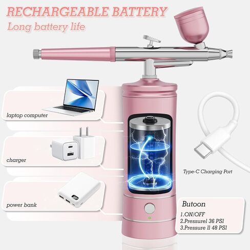 Aepto Airbrush for Nails Cordless Portable Airbrush Kit with Compressor 2 Levels 36 Psi High Pressure Rechargeable Air Brush Machine with 0.3mm Nozzle for Nail Art, Makeup, Painting, Cake Decor in Saudi Arabia