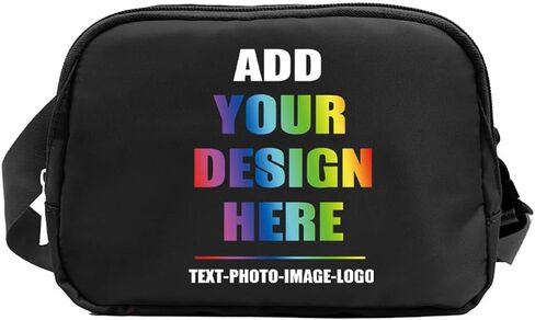 SMALL COLOR Custom Belt Bag Fanny Pack Bag Unisex Personalized Gifts Nylon Waist Bag with Name Text Logo Photo for Workout Running Traveling Hiking (Black) in Saudi Arabia