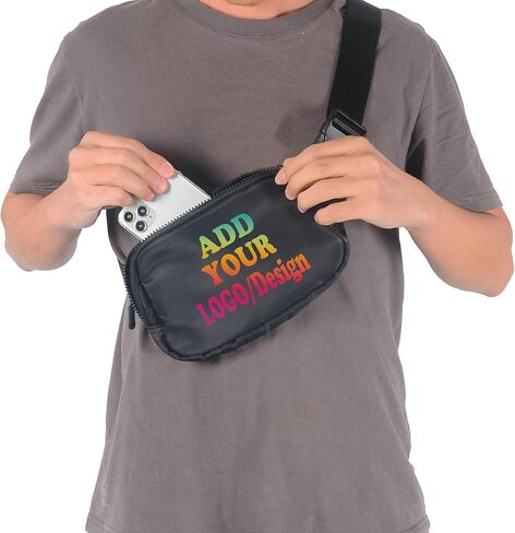 SMALL COLOR Custom Belt Bag Fanny Pack Bag Unisex Personalized Gifts Nylon Waist Bag with Name Text Logo Photo for Workout Running Traveling Hiking (Black) in Saudi Arabia