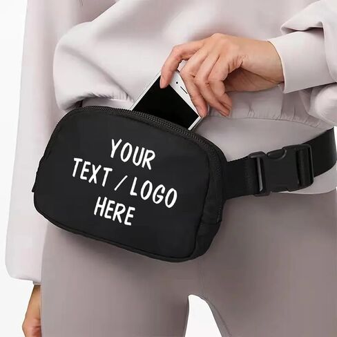 SMALL COLOR Custom Belt Bag Fanny Pack Bag Unisex Personalized Gifts Nylon Waist Bag with Name Text Logo Photo for Workout Running Traveling Hiking (Black) in Saudi Arabia