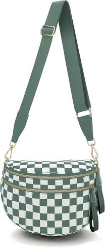 أكياس Bum Crossbody Checkered للنساء ، حزم نايلون فاني واسعة من محفظة الحزام (أسود) in Kuwait