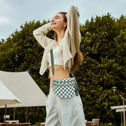 أكياس Bum Crossbody Checkered للنساء ، حزم نايلون فاني واسعة من محفظة الحزام (أسود) in Kuwait