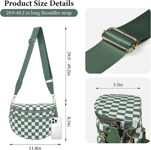 أكياس Bum Crossbody Checkered للنساء ، حزم نايلون فاني واسعة من محفظة الحزام (أسود) in Kuwait