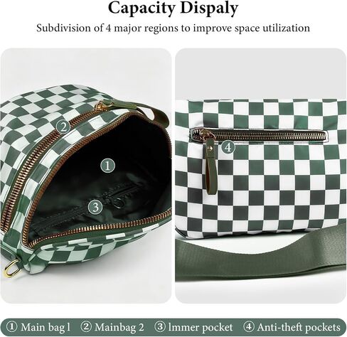 أكياس Bum Crossbody Checkered للنساء ، حزم نايلون فاني واسعة من محفظة الحزام (أسود) in Kuwait