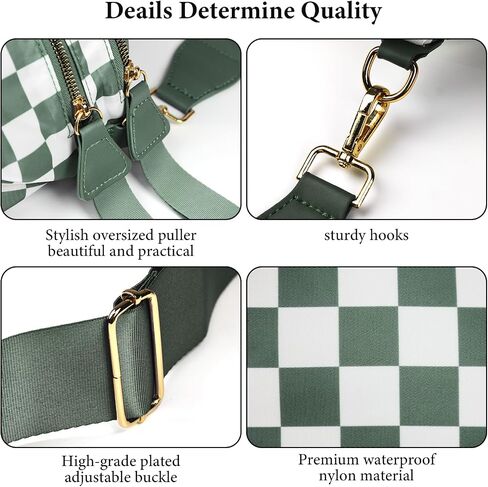 أكياس Bum Crossbody Checkered للنساء ، حزم نايلون فاني واسعة من محفظة الحزام (أسود) in Kuwait