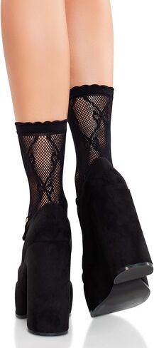 Leg Avenue Women’s Black Fishnet Stockings Anklet Bow Socks with Scalloped Trim, Black, One Size in Saudi Arabia