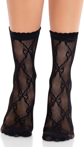 Leg Avenue Women’s Black Fishnet Stockings Anklet Bow Socks with Scalloped Trim, Black, One Size in Saudi Arabia