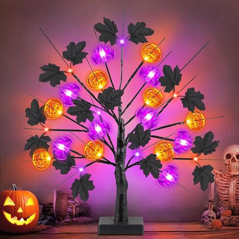 [توقيت] 18 بوصة ديكورات الهالوين شجرة هالوين سوداء مع 24 LED الأضواء الأرجواني البرتقالية وورق القرع ليف القيقب الأسود ، USB/البطارية تدير عيد الهالوين ديكور الطاولة الداخلية الحزب in Kuwait