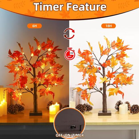 2 Pack 24" Lighted Artificial Maple Trees with 24 LED Lights, Battery Operated Fall Decor Tree, Perfect for Thanksgiving, Autumn Harvest, Weddings & Indoor Table Centerpieces in Saudi Arabia