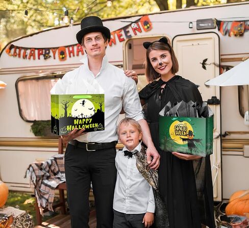 Jaywayang 2Pcs 12.6" Large Happy Halloween Paper Gift Bags with Card and Tissue Paper for Kids Halloween Presents Warpping, Holiday, Trick or Treat Party. in Saudi Arabia