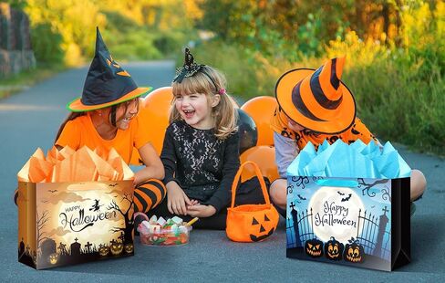 Jaywayang 2Pcs 12.6" Large Happy Halloween Paper Gift Bags with Card and Tissue Paper for Kids Halloween Presents Warpping, Holiday, Trick or Treat Party. in Saudi Arabia
