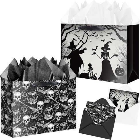 Jaywayang 2Pcs 12.6" Large Happy Halloween Paper Gift Bags with Card and Tissue Paper for Kids Halloween Presents Warpping, Holiday, Trick or Treat Party. in Saudi Arabia