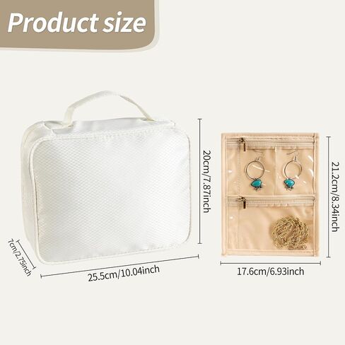 Travel Jewelry Organizer Case with Multiple Clear Zipper Pockets - Ring Binder Style Storage Bag for Necklaces, Earrings, Rings, Bracelets, Ideal for Gifts & Travel(beige) in Saudi Arabia