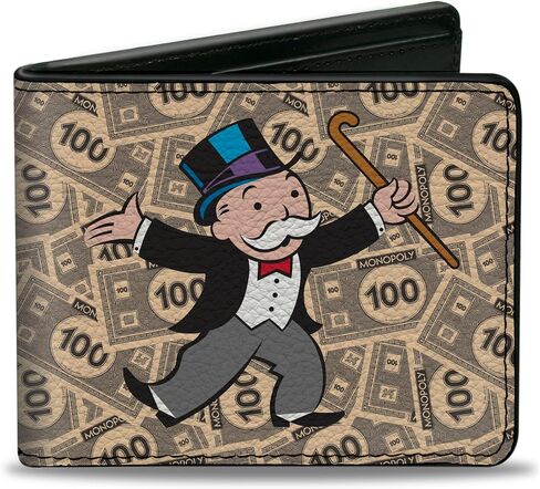 Buckle-Down Hasbro Wallet, Bifold, Mr Monopoly Rich Uncle Pennybags Pose 100 Money Bills Stacked, Vegan Leather in Saudi Arabia