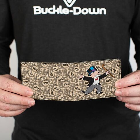 Buckle-Down Hasbro Wallet, Bifold, Mr Monopoly Rich Uncle Pennybags Pose 100 Money Bills Stacked, Vegan Leather in Saudi Arabia