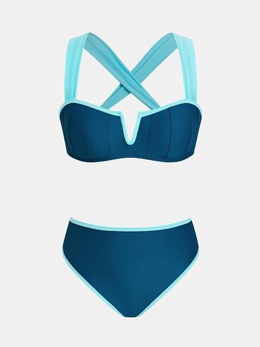 CUPSHE Women's Bikini Set High Waisted Two Piece Swimsuit Sweetheart Neck V Wire Bathing Suit Crisscross Back Self Tie in Saudi Arabia