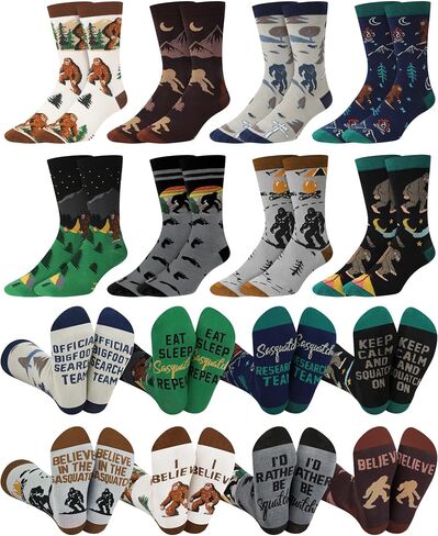 8 أزواج مضحكة Sasquatch Socks للرجال الجدة الجوارب المشي لمسافات طويلة في الهواء الطلق جوارب فستان مع نمط رائع تصميم عيد ميلاد عيد ميلاد هدايا من أجل Sasquatch Lover in Saudi Arabia