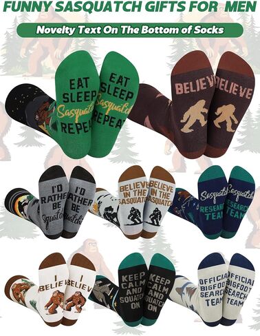 8 أزواج مضحكة Sasquatch Socks للرجال الجدة الجوارب المشي لمسافات طويلة في الهواء الطلق جوارب فستان مع نمط رائع تصميم عيد ميلاد عيد ميلاد هدايا من أجل Sasquatch Lover in Saudi Arabia
