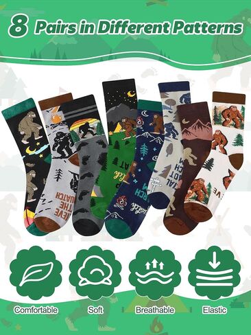 8 أزواج مضحكة Sasquatch Socks للرجال الجدة الجوارب المشي لمسافات طويلة في الهواء الطلق جوارب فستان مع نمط رائع تصميم عيد ميلاد عيد ميلاد هدايا من أجل Sasquatch Lover in Saudi Arabia
