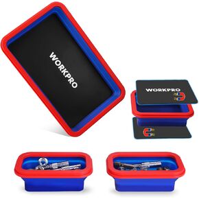 WORKPRO 4PC Collapsible Magnetic Parts Tray Set, Double-Sided Magnet Bowl for Screws, Nuts, Pins, Foldable Bolt Tray for Garage, Maintenance, Silicone Mechanic Tools Gift for Man, 11 Inch & 6.3 Inch in Kuwait