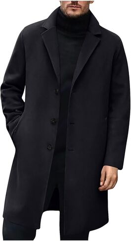 Men's Casual Trench Coat Winter Wool Blend Overcoat Mid-Long Single Breasted Pea Coat Lapel Notched Collar Jackets in Saudi Arabia