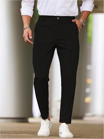 GORGLITTER Men's Dress Pants Slim Fit Slacks Pleated Tapered Pants with Pockets in Saudi Arabia