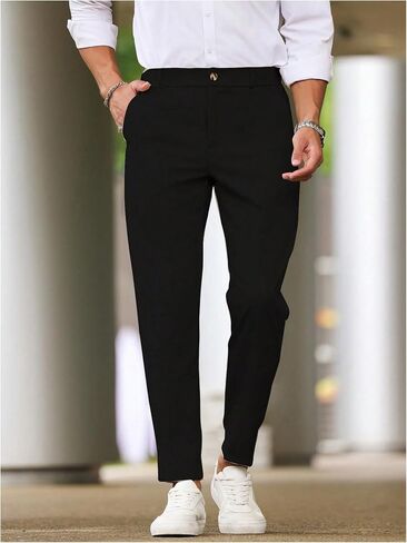 GORGLITTER Men's Dress Pants Slim Fit Slacks Pleated Tapered Pants with Pockets in Saudi Arabia