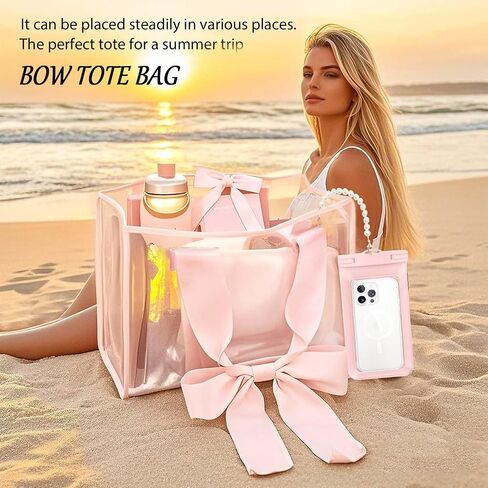 Pink Bow Tote bags for women,beach bags for women,pool bags for Girl,cute beach waterproof Tote bag in Saudi Arabia